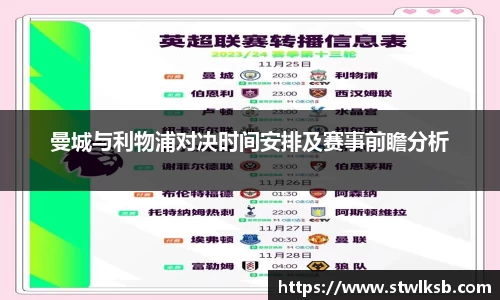 曼城与利物浦对决时间安排及赛事前瞻分析