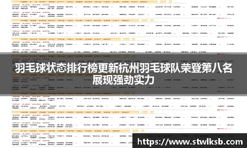 羽毛球状态排行榜更新杭州羽毛球队荣登第八名展现强劲实力